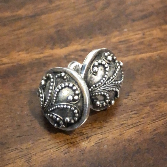 LOIS HILL Oxidized Sterling Silver Granulated Scroll Post Back Earrings - Picture 15 of 17